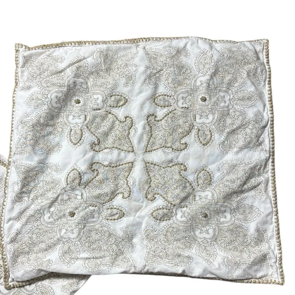 Pottery barn set of (2) decorative embroidered square linen blend pillow shams